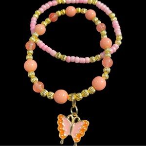 ✔️✔️pink Glass Beaded Stretch Bracelet Set